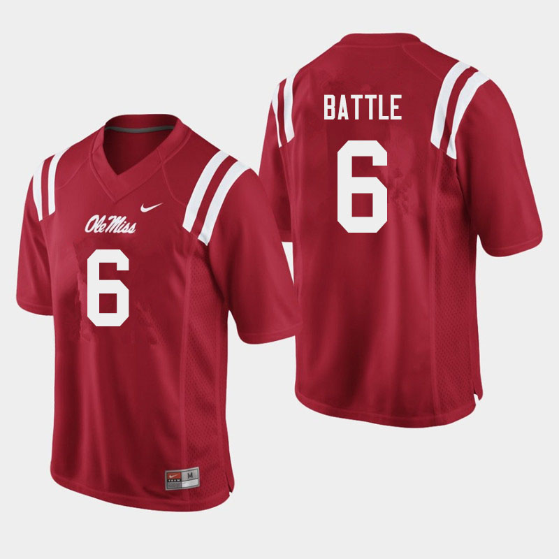 Miles Battle Ole Miss Rebels NCAA Men's Red #6 Stitched Limited College Football Jersey IEH1558KV